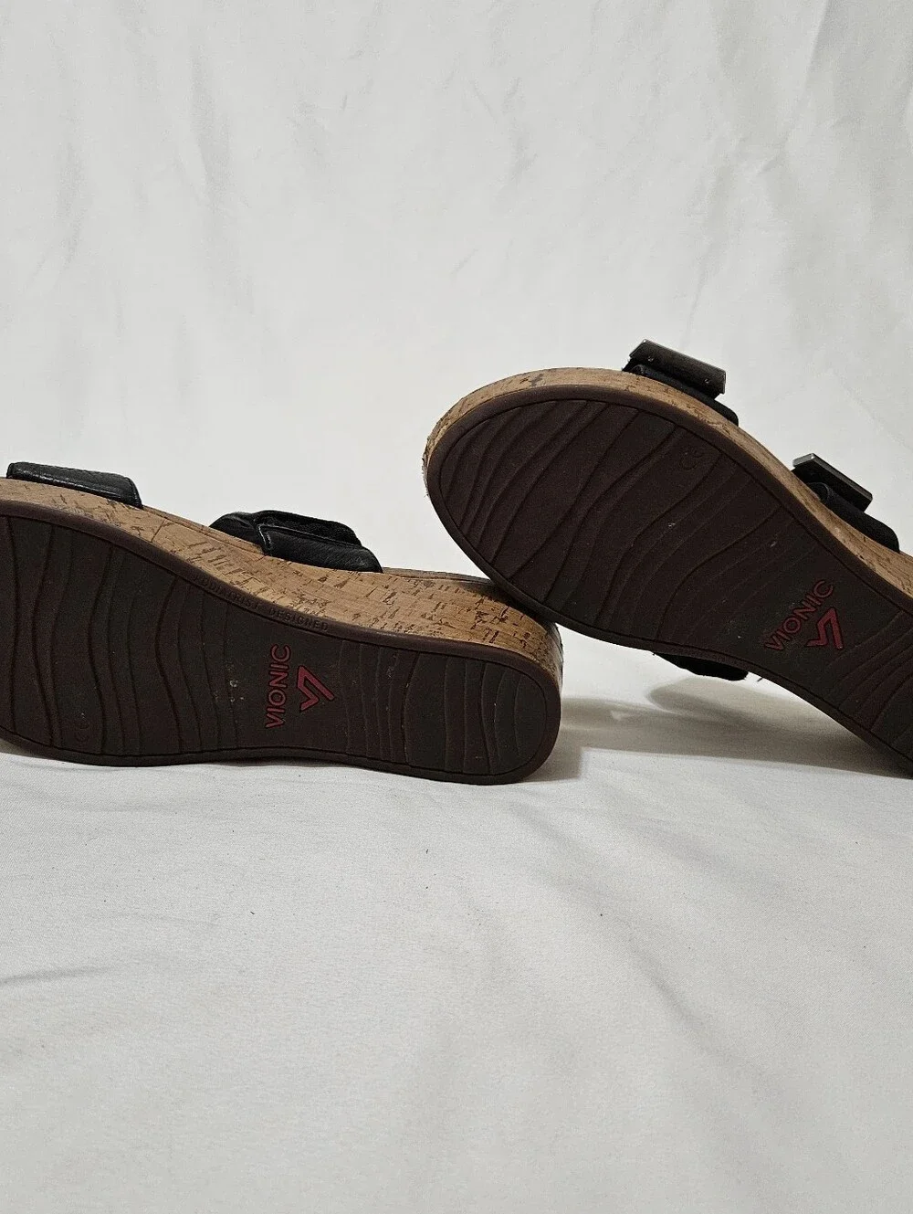 VIONIC Pepper Platform Wedge Sandals- Wide Strap/Black/Open Toe - Womens Sz 10